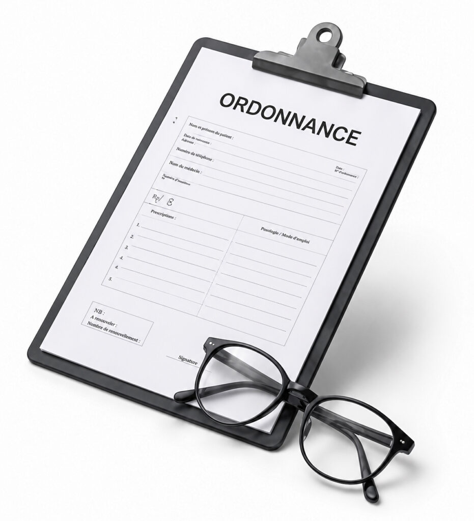 ordonnance de monture de verre médicaux